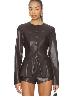 All The Ways Vandellia Faux Leather Blazer in Chocolate Xs